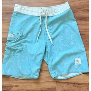 Local Motion Board Shorts  Aqua Blue Floral Pattern Drawstring Casual  size 33